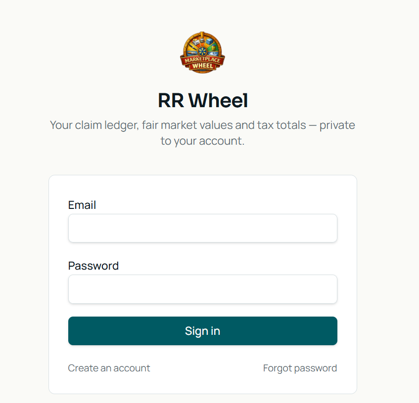 RR Wheel account sign-in screen.
